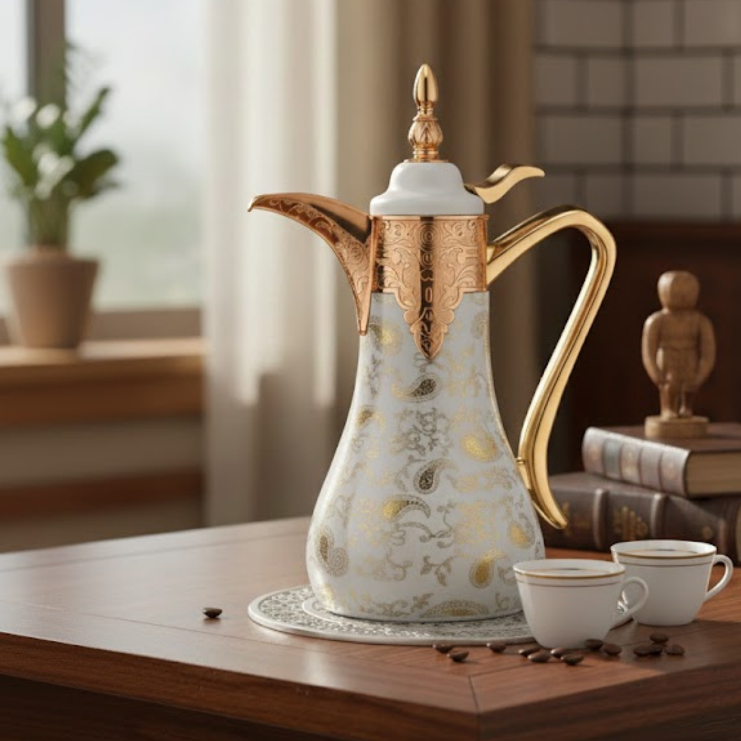 1.0L Vacuum Flask Jug CAC - Matt Pearl White Gold Flower