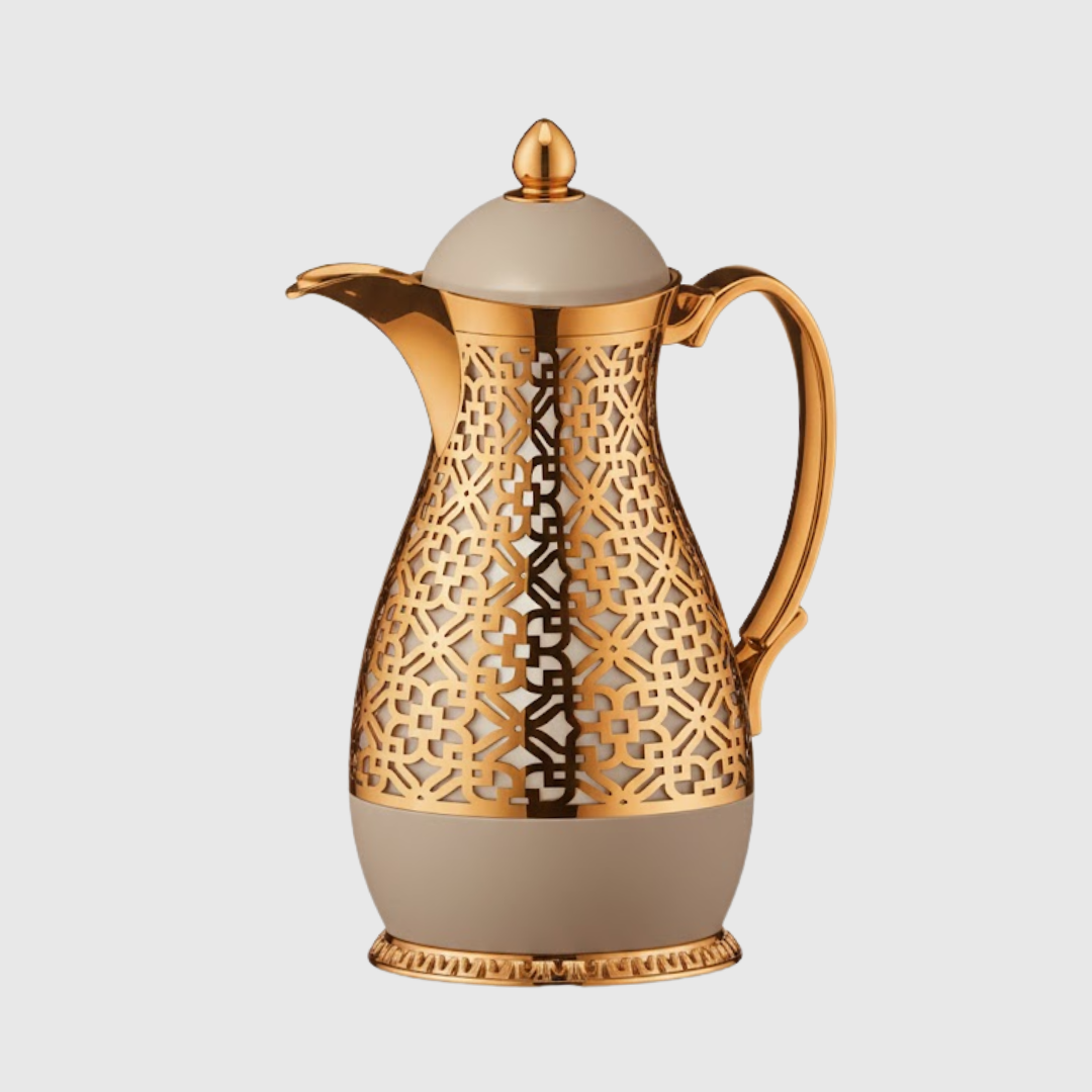 Vacuum Flask Jug - Bright Milky White Islamic Flower