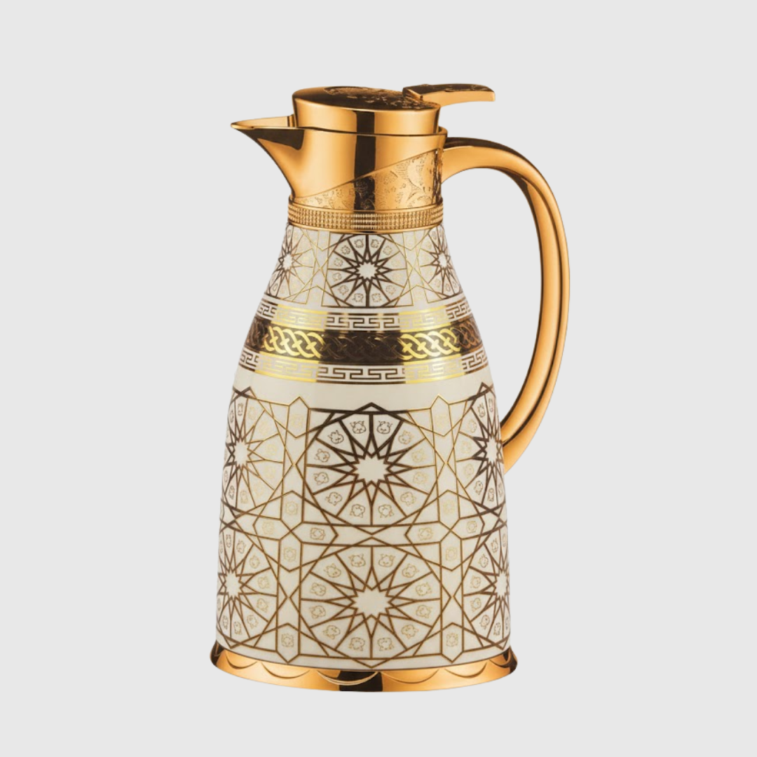 Vacuum Flask Jug - Bright Milky White Islamic Flower