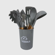 Silicone Kitchen Utensil Set with Wooden Handles