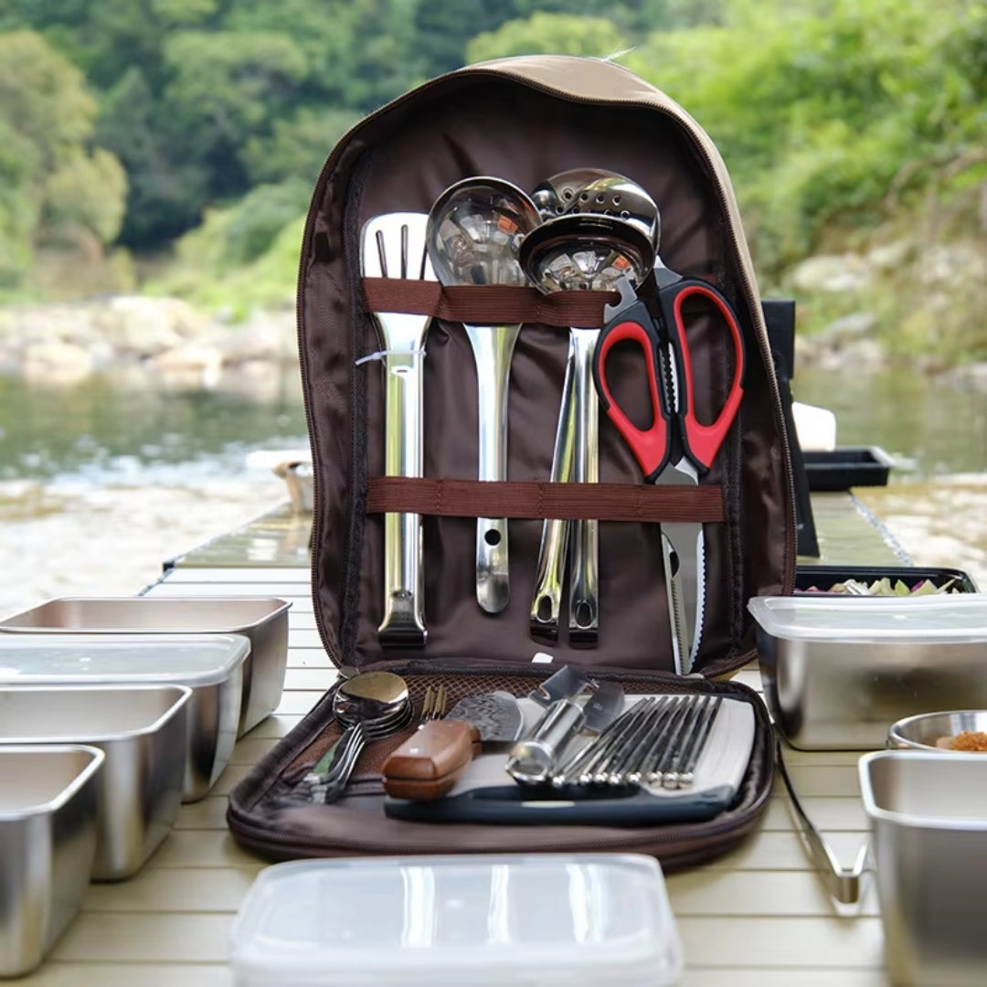 12 Piece Set Outdoor Cookware Storage Bag