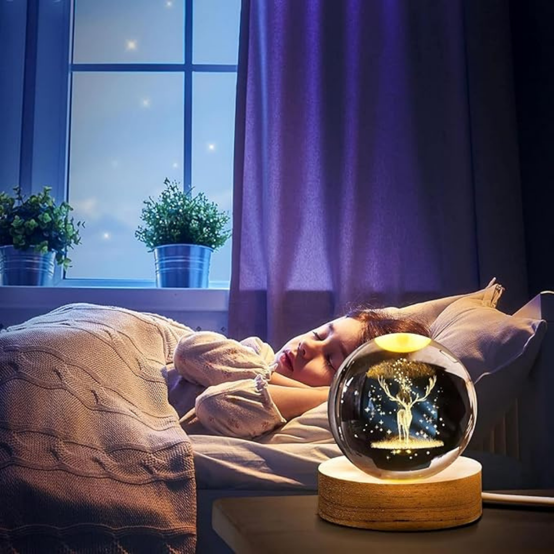 3D Laser-Engraved Crystal Ball Night Light - 8cm