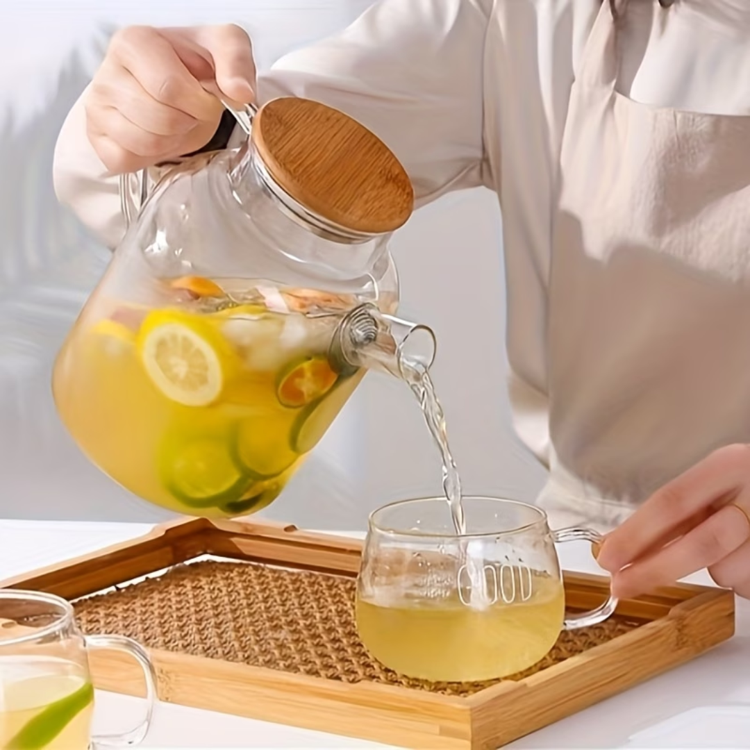Glass Cold Water Kettle With Bamboo Lid