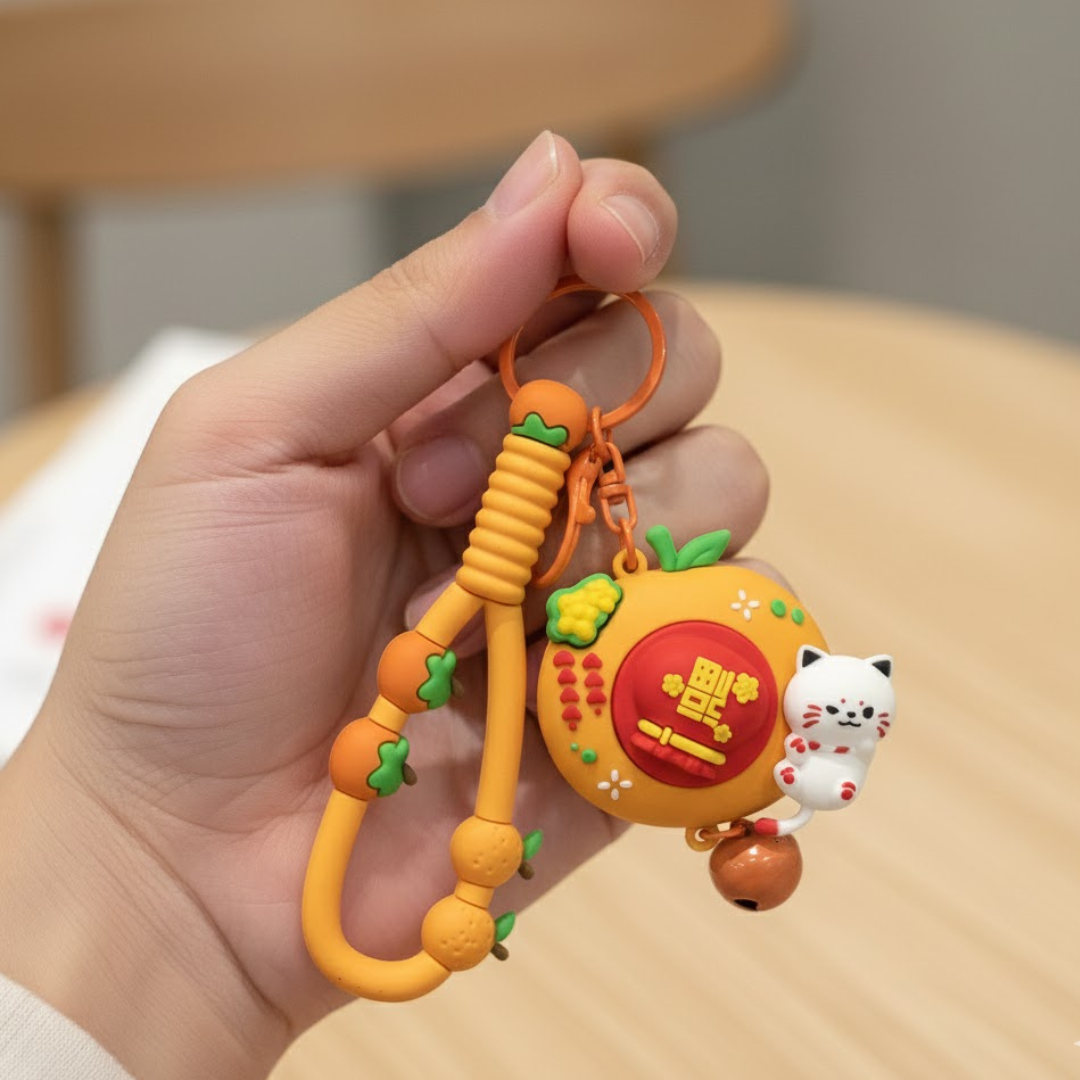 Lucky Fortune Orange Cat Keychain