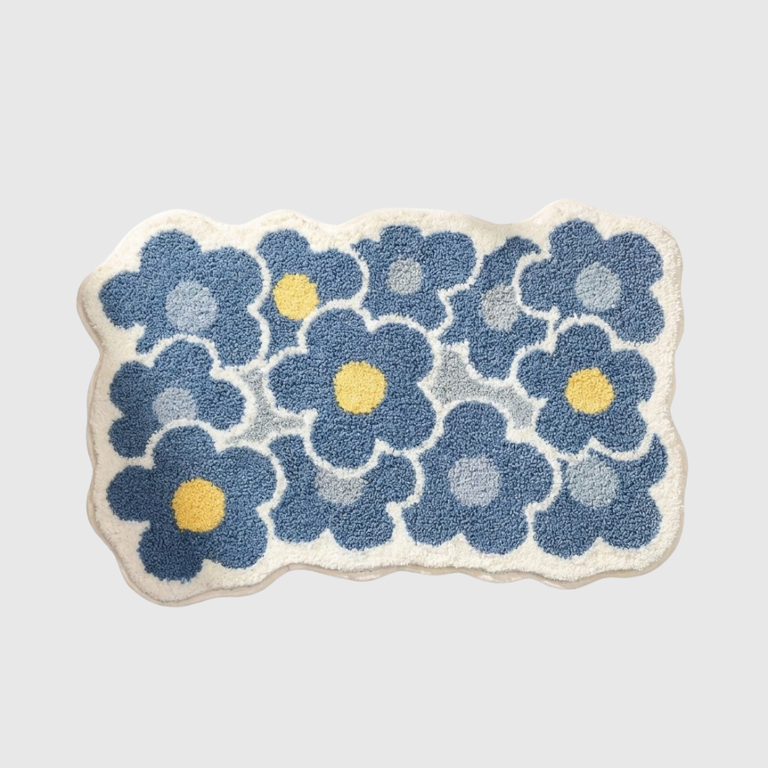Non Slip Bathroom Mat (Flower Blue)