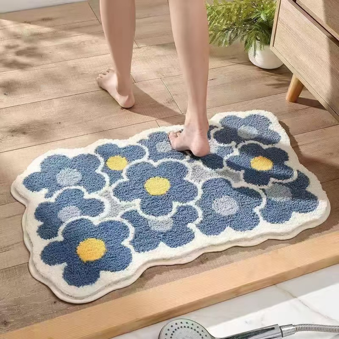 Non Slip Bathroom Mat (Flower Blue)