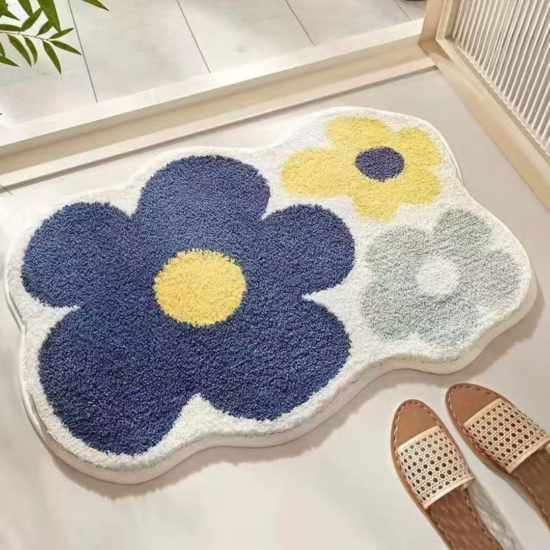 Non Slip Absorbent Mat (Floral Blue)