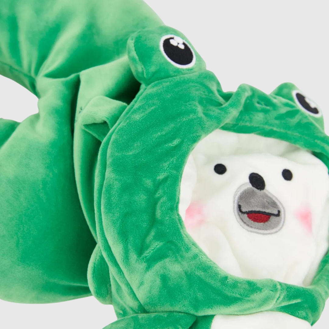 Plush Toy - White Teddy Bear in a Frog Costume