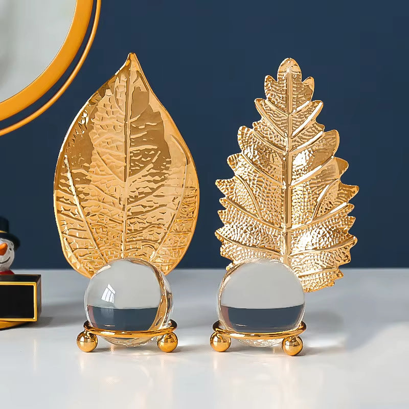Crystal Ball Metal Leaf Ornament
