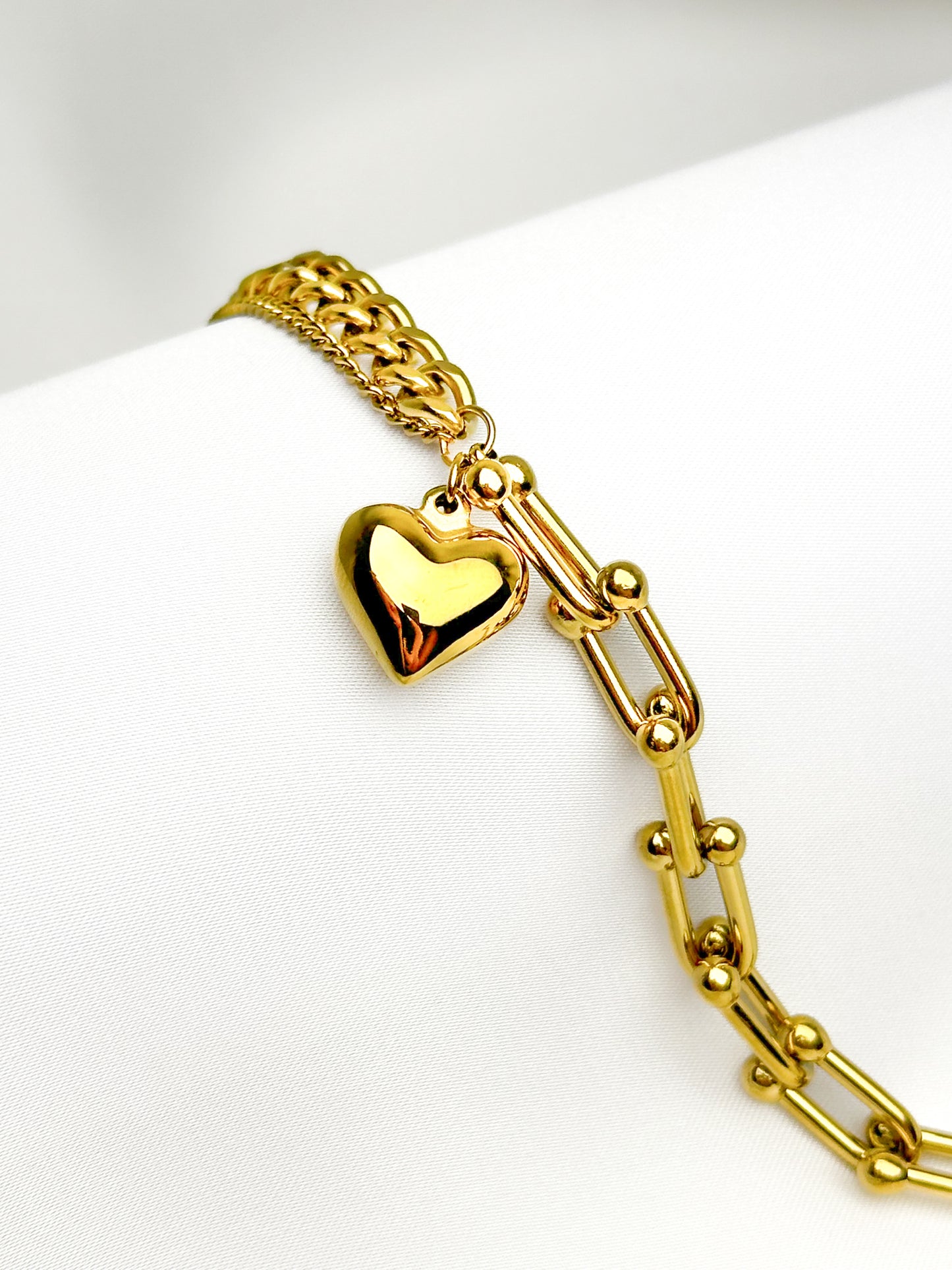 Pulsera CORAZÓN DORADO | Pulsera combinada de oro